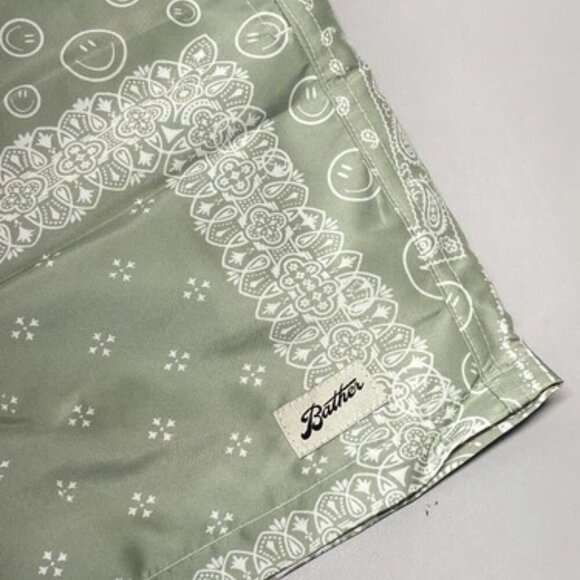 NEW BATHER Mens Shorts Green/White Size L Paisley Lined Swim Trunks - Picture 7 of 8